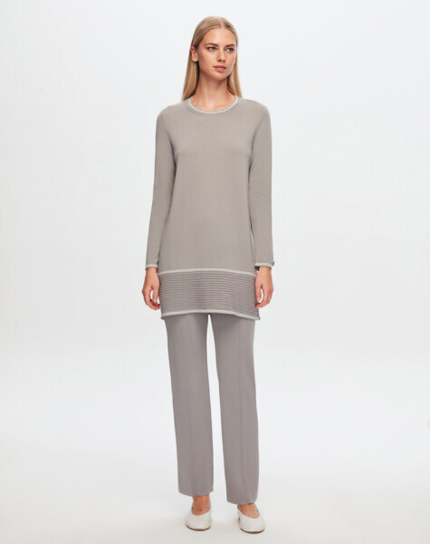 T24Y-6030 Etek Ucu Bekletmeli Desen Detaylı Tunik 1381-DARK GREY - 2