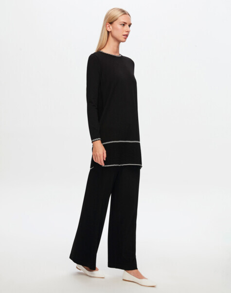 T24Y-6030 Etek Ucu Bekletmeli Desen Detaylı Tunik BLACK - 14