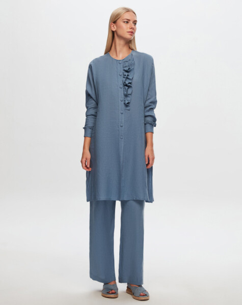 T24Y-6034 Linen Tunic with Ruffle Detail on the Collar - 6