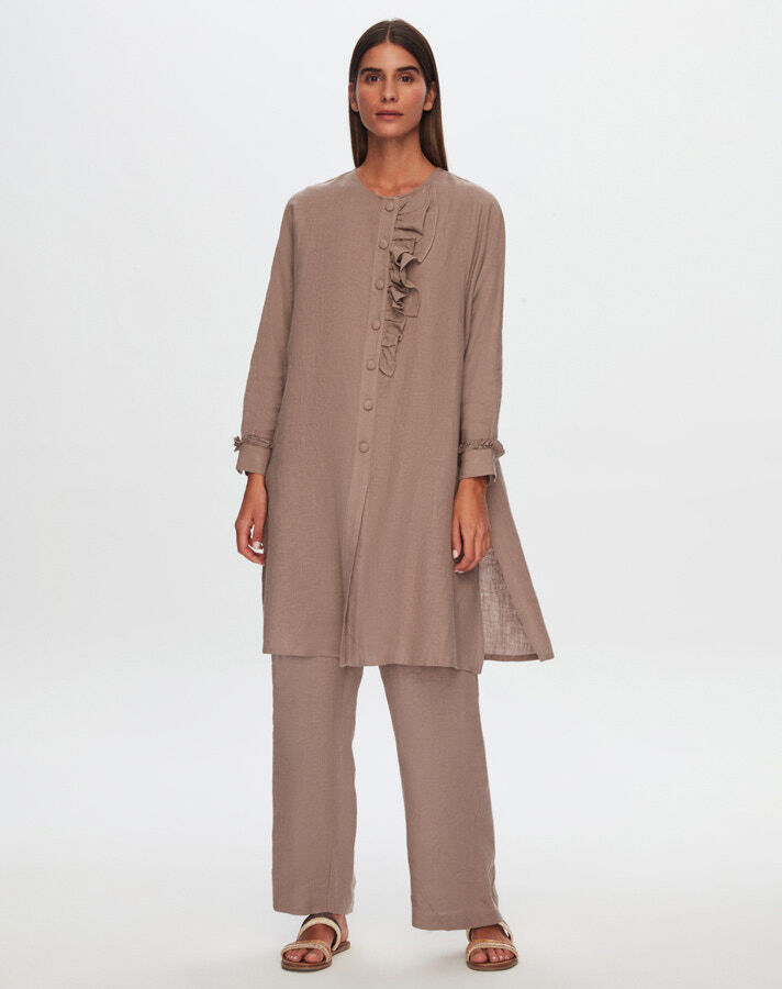 T24Y-6034 Linen Tunic with Ruffle Detail on the Collar - 8