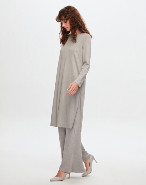 T24Y-6035 Simli Uzun Tunik GREY - 2