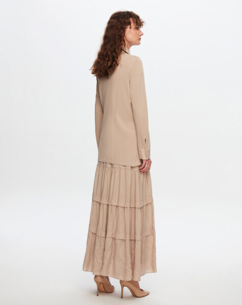 T24Y-6037 Beli Bağlama Detaylı Cupro Tunik 1052-BEİGE - 4