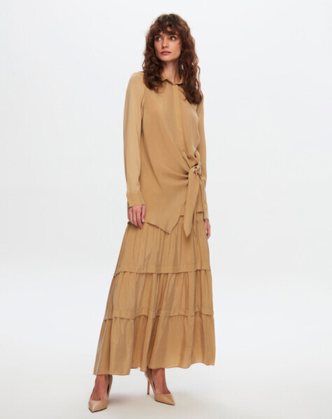 T24Y-6037 Beli Bağlama Detaylı Cupro Tunik 1241-CRAFT - 2