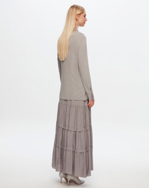 T24Y-6037 Beli Bağlama Detaylı Cupro Tunik 1381-DARK GREY - 2