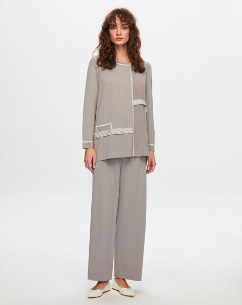 T24Y-6038 Çizgi Detaylı Tunik 1398-LIGHT GREY - 1