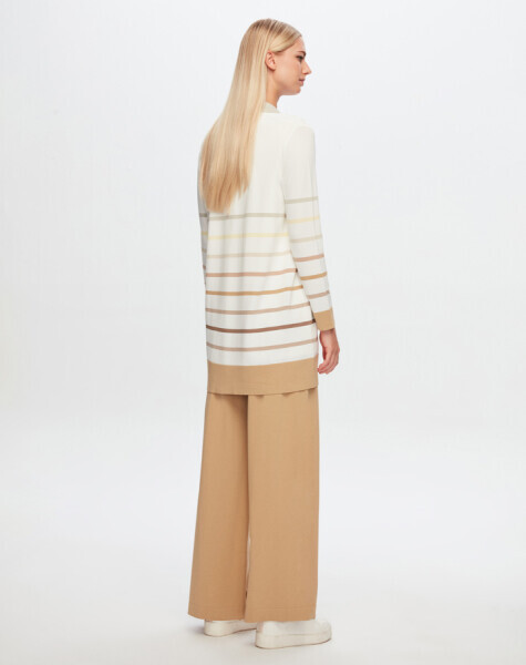 T24Y-6039 Erkek Yaka Renkli Çizgili Tunik 1012-ECRU / 1289-PURPLE - 2