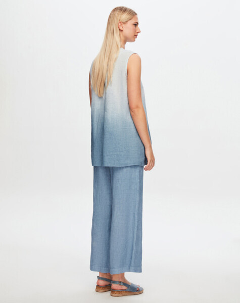 T24Y-6044 Kolsuz Degrade Keten Tunik BLUE - 6