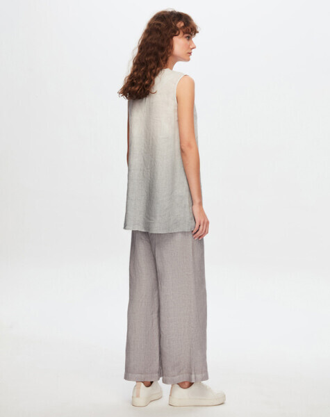 T24Y-6044 Kolsuz Degrade Keten Tunik BLUE - 2