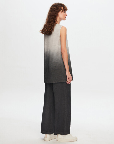 T24Y-6044 Kolsuz Degrade Keten Tunik DARK GREY - 4