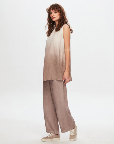 T24Y-6044 Kolsuz Degrade Keten Tunik MİNK - 7