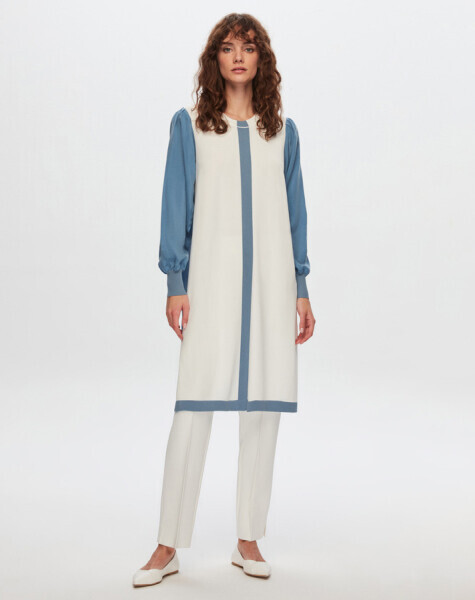 T24Y-6045 Önü Triko Cupro Tunik 1398-LIGHT GREY / BLACK - 3