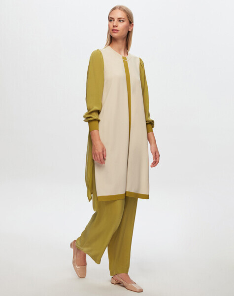 T24Y-6045 Önü Triko Cupro Tunik 1398-LIGHT GREY / BLACK - 5