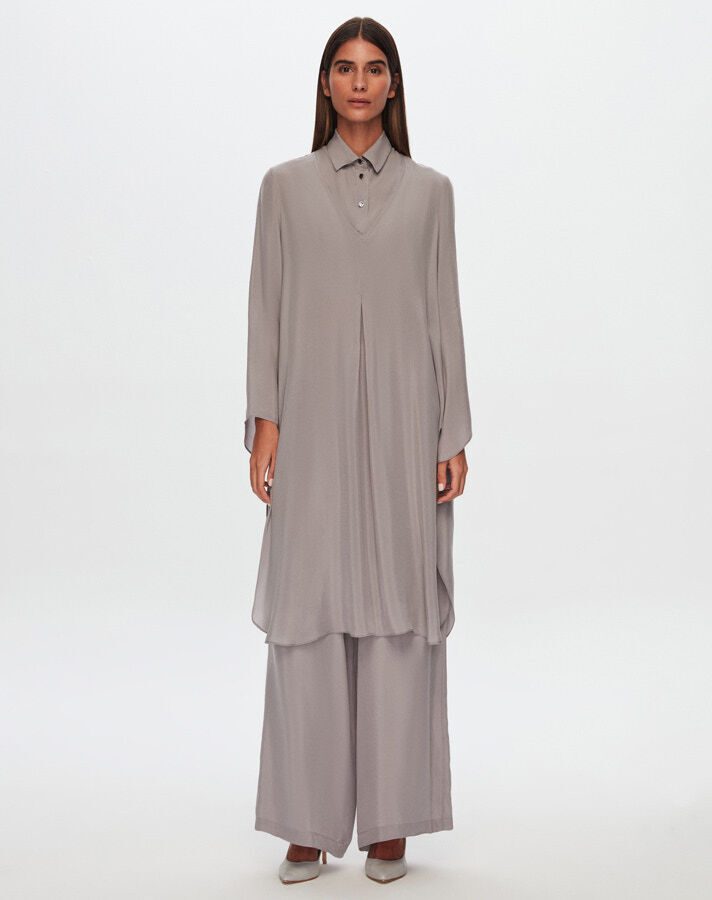 T24Y-6047 Pelerin Kesim Cupro Tunik GREY - 1