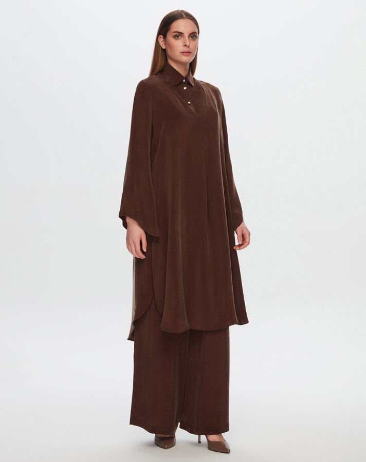 T24Y-6047 Pelerin Kesim Cupro Tunik - 3