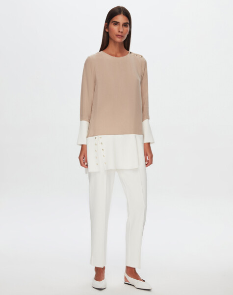 T24Y-6050 Cupro Tunic with Button Detail on the Hem - 1