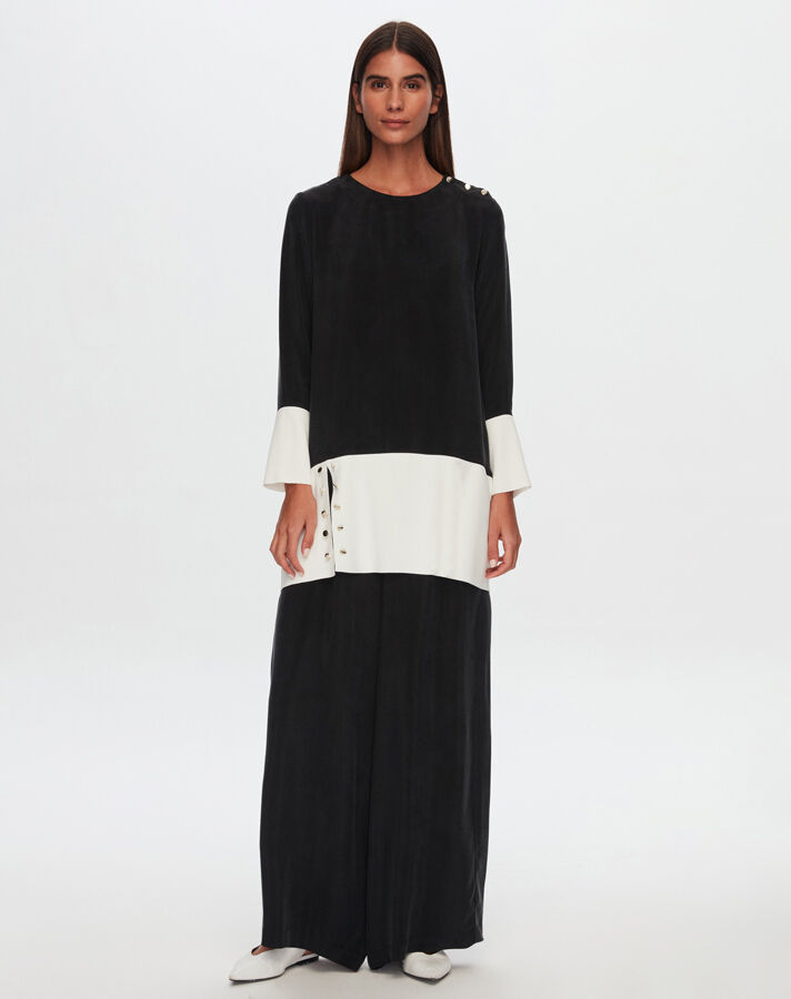 T24Y-6050 Cupro Tunic with Button Detail on the Hem - 5