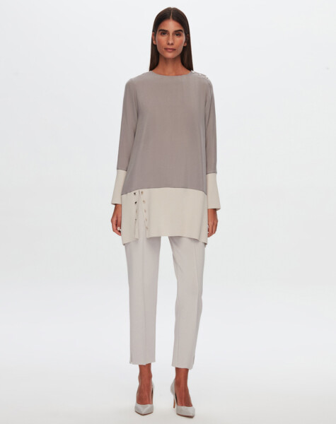 T24Y-6050 Cupro Tunic with Button Detail on the Hem - 9
