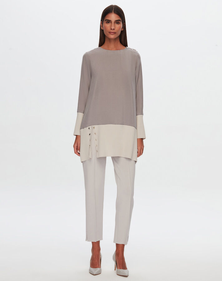 T24Y-6050 Cupro Tunic with Button Detail on the Hem - 9
