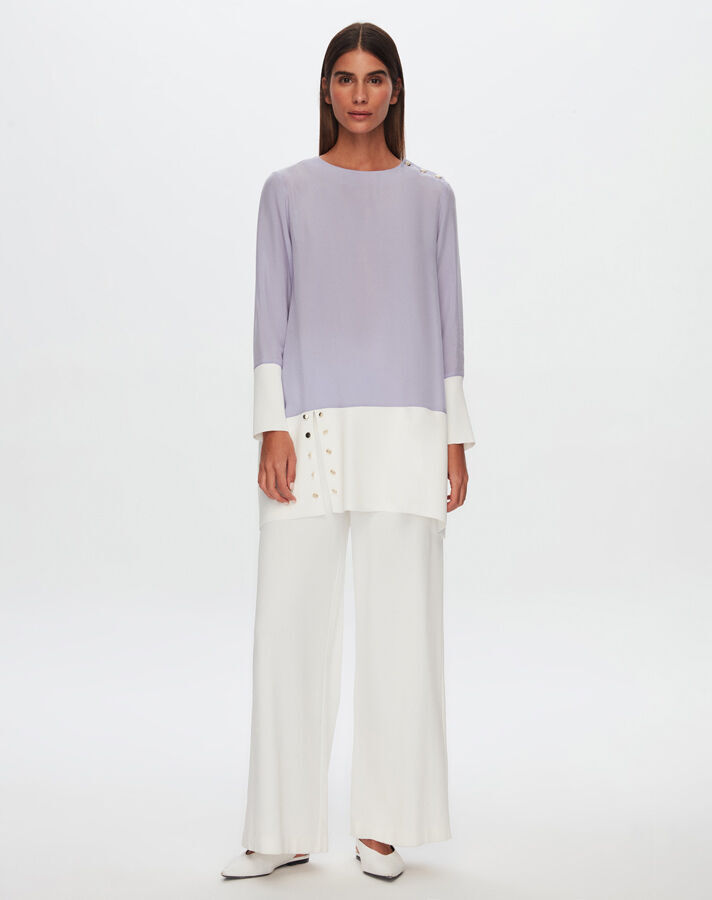 T24Y-6050 Cupro Tunic with Button Detail on the Hem - 3