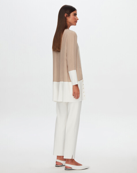 T24Y-6050 Etek Ucu Düğme Detaylı Cupro Tunik BEİGE - 2