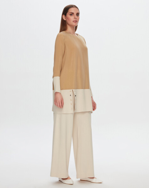 T24Y-6050 Etek Ucu Düğme Detaylı Cupro Tunik CRAFT - 1