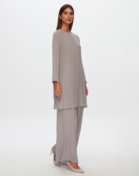 T24Y-6053 Yırtmaç Detaylı Cupro Tunik BEİGE 