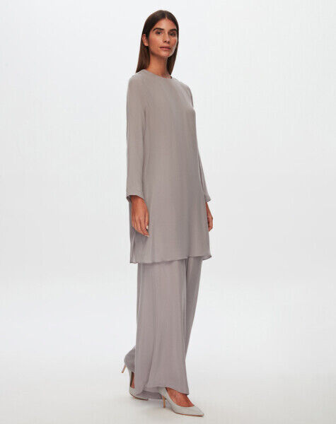 T24Y-6053 Yırtmaç Detaylı Cupro Tunik BEİGE - 1