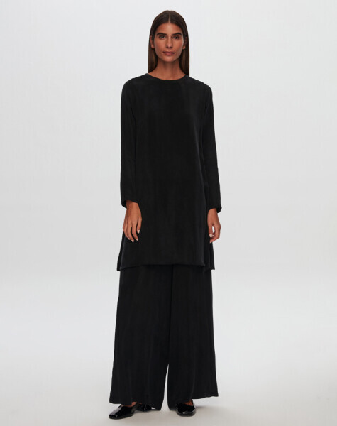 T24Y-6053 Yırtmaç Detaylı Cupro Tunik BLACK - 1