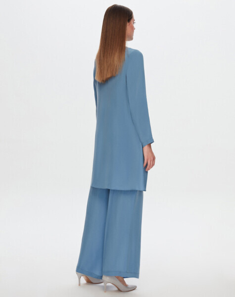 T24Y-6053 Yırtmaç Detaylı Cupro Tunik BLUE - 2
