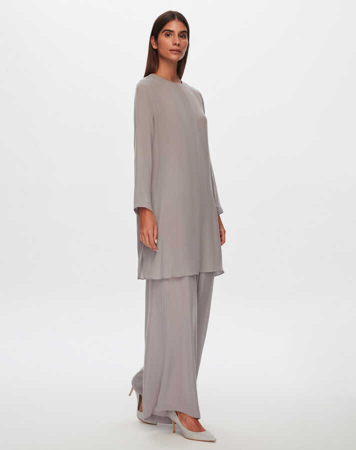 T24Y-6053 Yırtmaç Detaylı Cupro Tunik GREY - 1