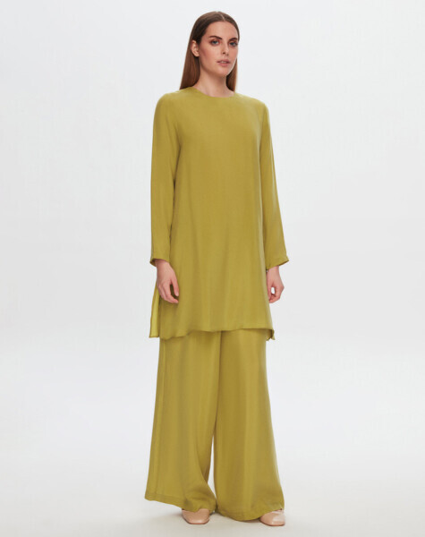 T24Y-6053 Yırtmaç Detaylı Cupro Tunik OLİVE - 1