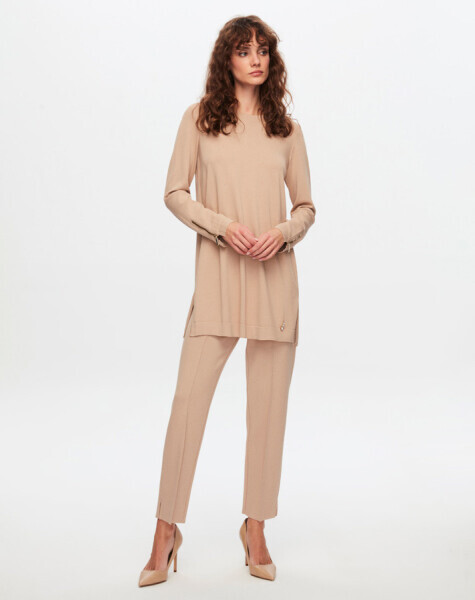 T24Y-7000 Dar Paça Triko Pantolon 1052-BEİGE 
