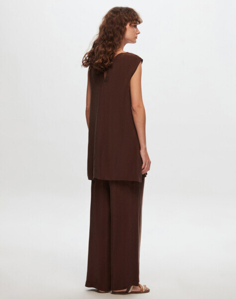 T24Y-7004 Bol Paça Keten Pantolon BEİGE - 5