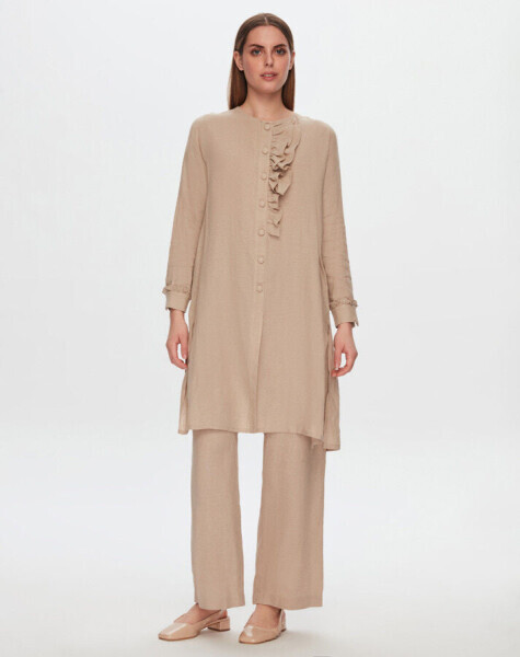 T24Y-7004 Bol Paça Keten Pantolon BEİGE - 25