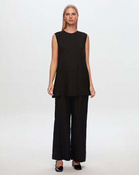 T24Y-7004 Bol Paça Keten Pantolon BLACK - 1