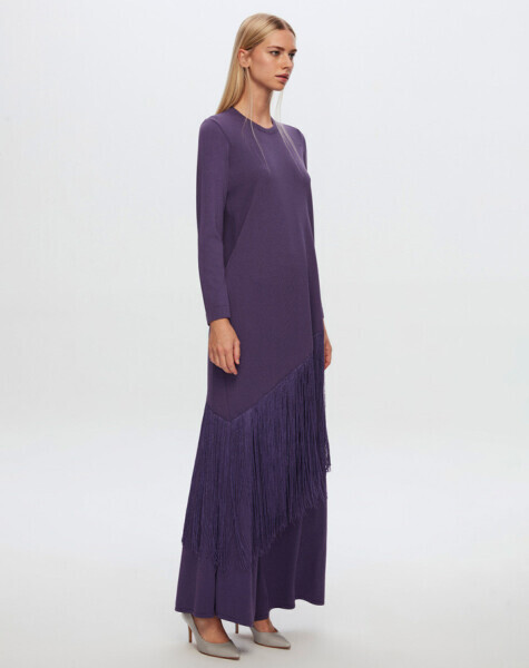 T24Y-7007 Örgü Teknikli Bol Paça Pantolon 1289-PURPLE 