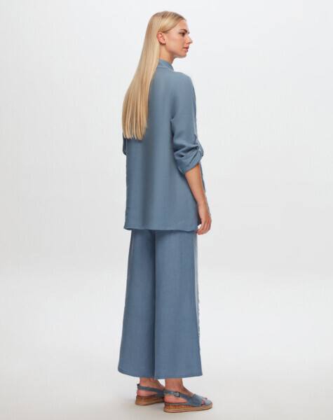 T24Y-7011 Püskül Detaylı Bol Paça Keten Pantolon BLUE - 2