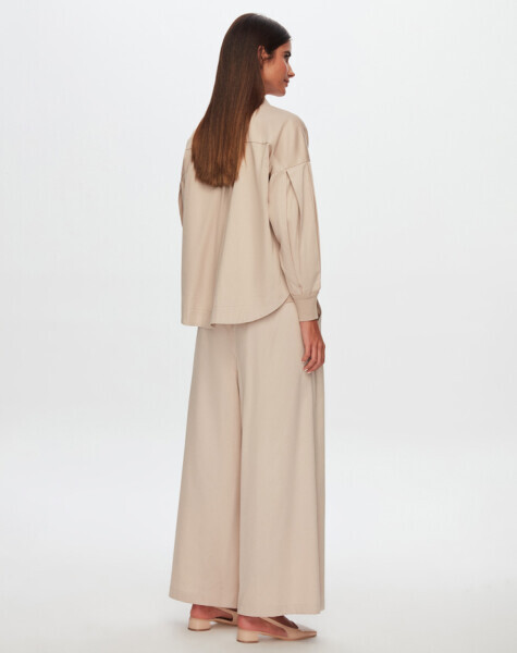 T24Y-7012 Bol Paça Pamuklu Kumaş Pantolon BEİGE - 2