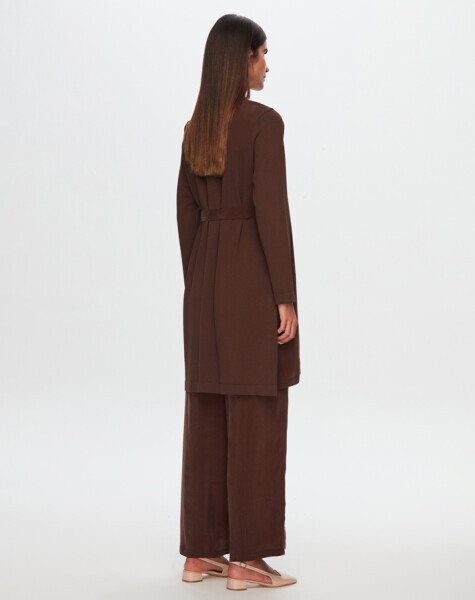 T24Y-7013 Triko Tiktaklı Bol Paça Cupro Pantolon CACAO - 2