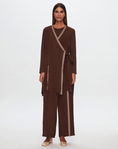 T24Y-7013 Triko Tiktaklı Bol Paça Cupro Pantolon CACAO - 1