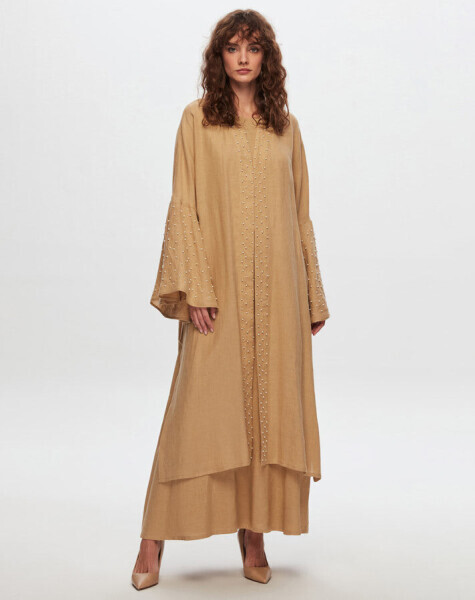 T24Y-8004 İnci Detaylı Keten Kaftan CRAFT - 1
