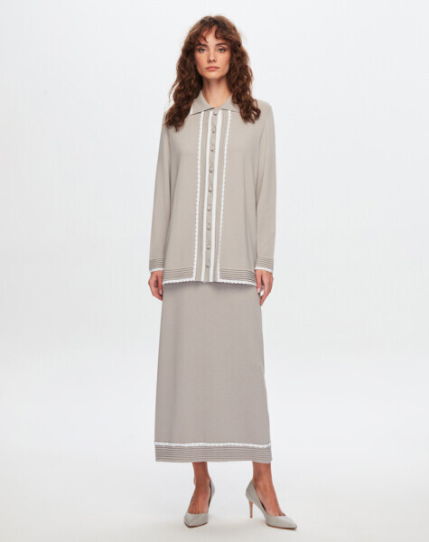 T24Y-8005 Örgü Motifli Elegant Hırka 1099-DARK GREY - 1