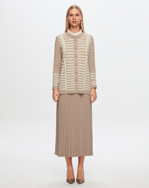 T24Y-8006 Ajur ve Çizgi Detaylı Elegant Ceket 1155-MINK - 1