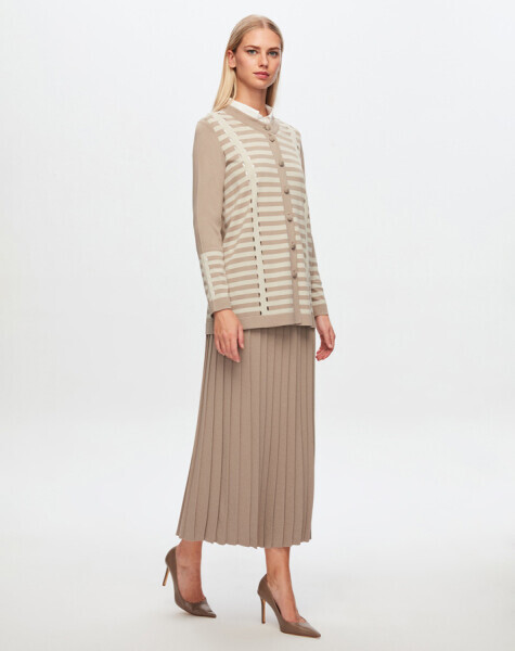 T24Y-8006 Ajur ve Çizgi Detaylı Elegant Ceket 1155-MINK - 2