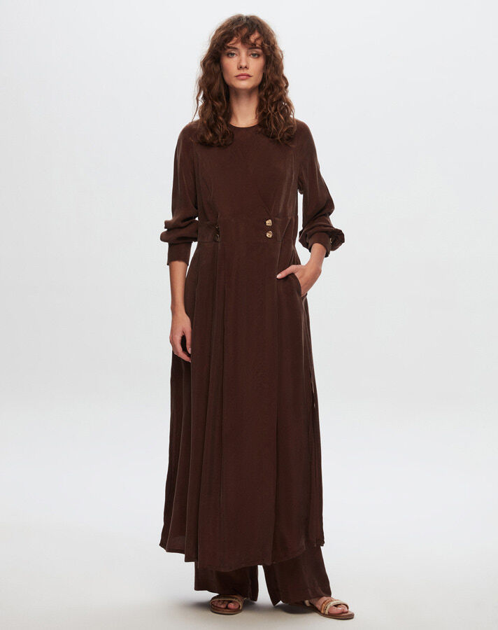 T24Y-8008 Double Breasted Cut Cupro Long Jacket - 7