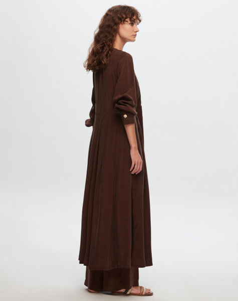 T24Y-8008 Double Breasted Cut Cupro Long Jacket - 8