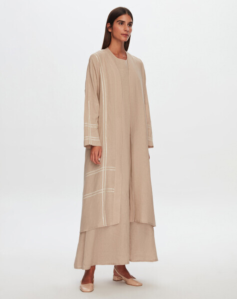T24Y-8010 Pul Detaylı Keten Kaftan BEİGE - 1