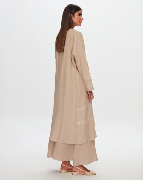 T24Y-8010 Pul Detaylı Keten Kaftan BEİGE - 2