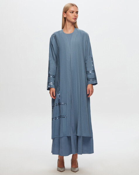 T24Y-8010 Pul Detaylı Keten Kaftan BLUE - 1