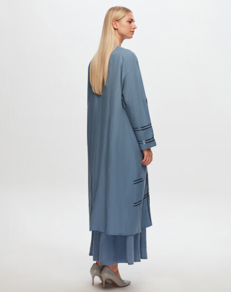 T24Y-8010 Pul Detaylı Keten Kaftan BLUE - 2